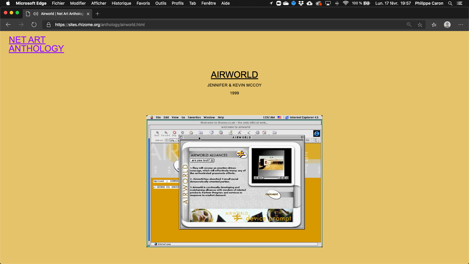 EaaS dans l’interface de la Net Art Anthology